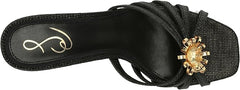 Sam Edelman Posey Black Woven Squared Open Toe Slip On Kitten Heeled Sandals