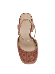 Jessica Simpson Skilla Tan Combo Rounded Toe Buckle Strap Block Heeled Sandals