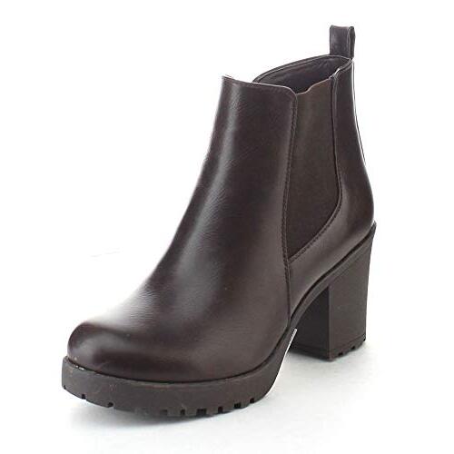 Refresh CLUB-01 Women's Elastic Panel Brown Slip On Chunky Heel Ankle Booties (8.5)