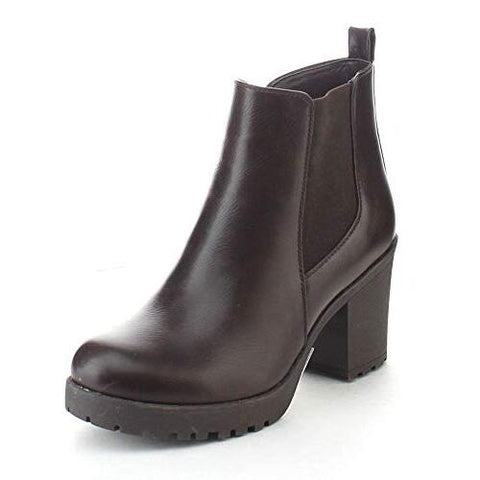 Refresh CLUB-01 Women's Elastic Panel Brown Slip On Chunky Heel Ankle Booties
