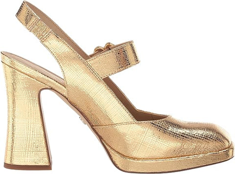 Sam Edelman Jildie Amber Gold Mary Jane Platform Slingback Dress Pumps Sandals
