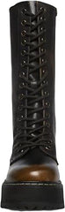 Steve Madden Benson Black Distressed Lace Up Moto Lug Sole Mid Calf Leather Boot