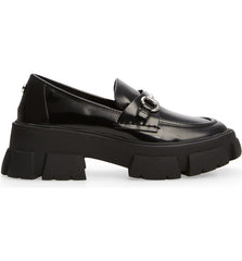 Steve Madden Trifecta Black Retro 90's Leather Platform Low Chunky Heeled Loafer
