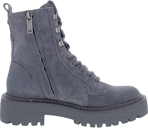 Sam Edelman Lue Grey Suede Chunky Heel Rounded Toe Lace Up Ankle Combat Boots