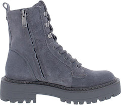 Sam Edelman Lue Grey Suede Chunky Heel Rounded Toe Lace Up Ankle Combat Boots
