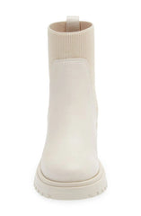 Steve Madden Holley Bone Chunky Block Heel Rounded Toe Pull On Ankle Boots