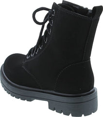 Soda Firm Black Nubuck Lace Up Round Toe Chunky Combat Ankle Wide Boots