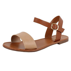 Breckelles Womens Ankle Strap One Band Comfort Flat Buckle Flats-Sandals
