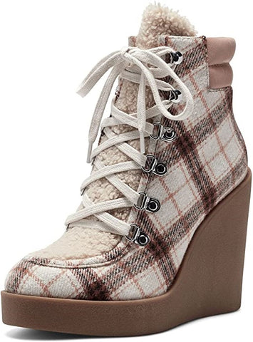 Jessica Simpson Maelyn Wedge Platform Almond-Toe Ankle Boots Light Natural Combo