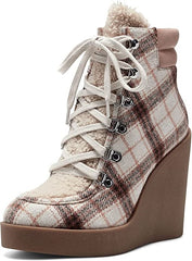 Jessica Simpson Maelyn Wedge Platform Almond-Toe Ankle Boots Light Natural Combo