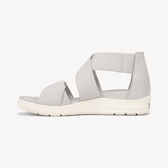 Dr. Scholl's Time Off Fun Vapor Grey Microfiber Rounded Open Toe Flats Sandals