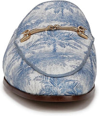 Sam Edelman Linnie Blue Palm Multi Chain Embellished Slip On Almond Toe Mules