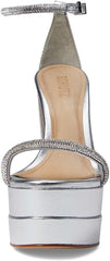 Schutz Fabienne Silver Prata Fashion Ankle Strap Open Toe Platform Heeled Sandals 8