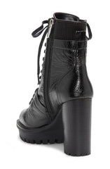 Vince Camuto Ermania Black Lace Up Combat Block Platform High Heel Platform Boot