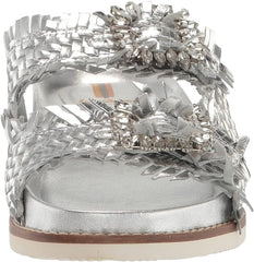 Sam Edelman Oaklyn Soft Silver Woven Leather Buckle Embellished Strap Sandals