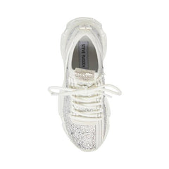 Steve Madden Maxima Lace Up Sneakers Boyfriend Chunky Platform White Multi Rhinestone