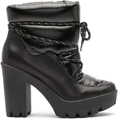 Jessica Simpson Mirie Black Platform Puffer Fur Lined Lace-Up Platform Bootie