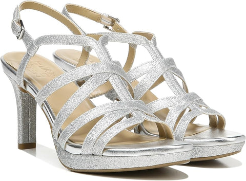 Naturalizer Baylor Silver Glitter Fashion Buckle Rounded Toe Dress Heeled Sandals 11