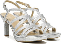 Naturalizer Baylor Silver Glitter Fashion Buckle Rounded Toe Dress Heeled Sandals 11