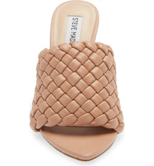 Steve Madden Fateful Tan Nude Leather Pointed Open Toe High Heel Mule Sandals