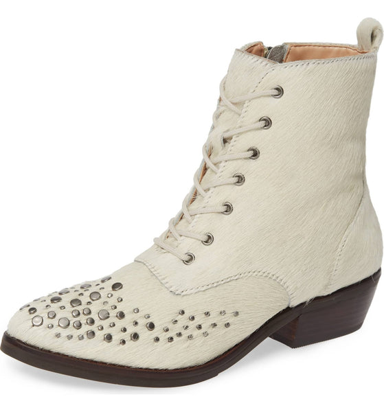 Lust For Life Portland Boot White Leather Lace Up Pointed Toe Combat Ankle Boots