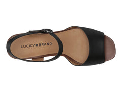 Lucky Brand Zashti Black Leather Open Toe Platform Embellished Wedges Sandals
