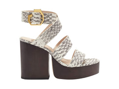 Louise et Cie DENISSE Grey White Snake Platform Block Heeled Wedges Sandals