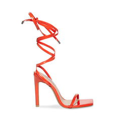 Steve Madden Uplift Red Patent Strappy Square Toe Stiletto High Heel Sandals