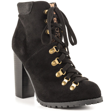Luichiny Anna may IMI Suede Lug Sole Lace Up Combat Stacked heel Ankle Booties