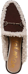 Sam Edelman Linnie Cafe Noir Shearling Chain Embellished Slip On Flats Mules