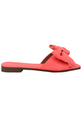 Cape Robbin Juju Coral Pink Slip On Mules Slides with Bow Fashion Sandals