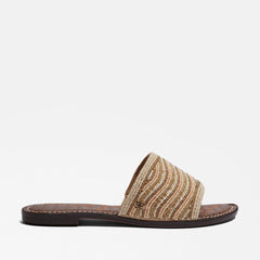 Sam Edelman Gallie Natural Multi Slip On Rounded Open Toe Flat Slides Sandals