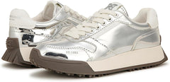 Sam Edelman Layla Silver Specchio Lace Up Low Top Chunky Heeled Sneakers