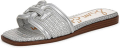 Sam Edelman Irina Silver Raffia Leather Squared Open Toe Flat Wide Slide Sandals