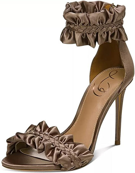 Sam Edelman Sawyer Toffee Stiletto Ankle Strap High Heeled Open Toe Sandals