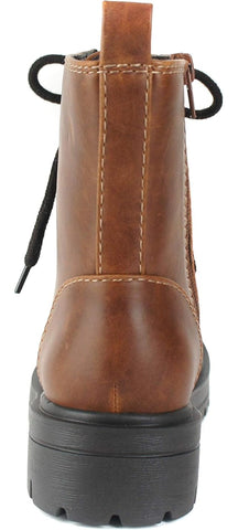 Soda Firm Whiskey Lace Up Rounded Toe Chunky Platform Classic Combat Ankle Boots