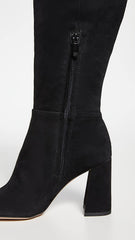 Sam Edelman Clarem Black Suede Block Heel Almond Toe Knee High Fashion Boots