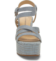 Lucky Brand Carlisha Lead Grey Raffia Sculpted Platform Wedge Ankle Strap Sandal