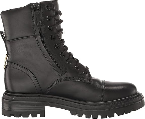 Sam Edelman Aleia Black Leather Rounded Toe Lug Sole Lace Up Combat Ankle Boots
