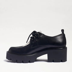 Sam Edelman Monna Black/White Leather Chunky Heel Lace Up Almond Toe Loafers