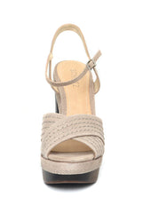 Schutz Neutral Tan Suede Strappy Open Toe Wooden Chunky Heel Platform Sandals