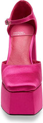 Jeffrey Campbell Ovr-N-Out Fuchsia Satin Square-Toe Ankle Strap Platform Pumps
