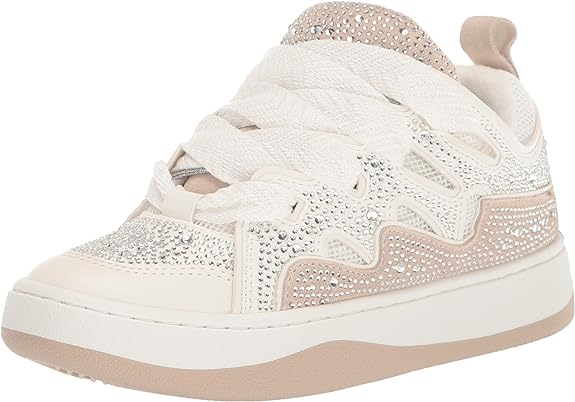 Steve Madden Roaring White Multi Rhinestone Lace Up Low Top Fashion Sneakers
