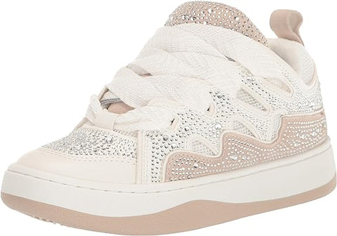 Steve Madden Roaring White Multi Rhinestone Lace Up Low Top Fashion Sneakers