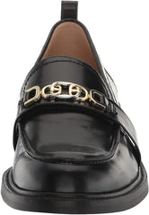 Sam Edelman Christy Black Leather Rounded Toe Block Heeled Slip On Loafers