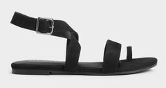 Aerosoles Women's Shortener Flat Sandal Black Open Toe Ankle Strap Sandals