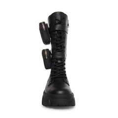 Steve Madden Thorpe Black Micro Pouch Rounded Closed Toe Combat Textile Boots