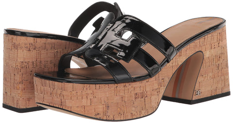 Sam Edelman Dev Black Fashion Slip On Platform Block Heel Open Toe Wedge Sandals