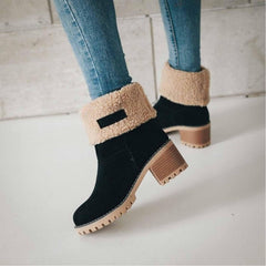 CLOUDEMO Winter Chunky Heel Round Toe Snow Seniors' Chunky Heel Winter Boots 6.5