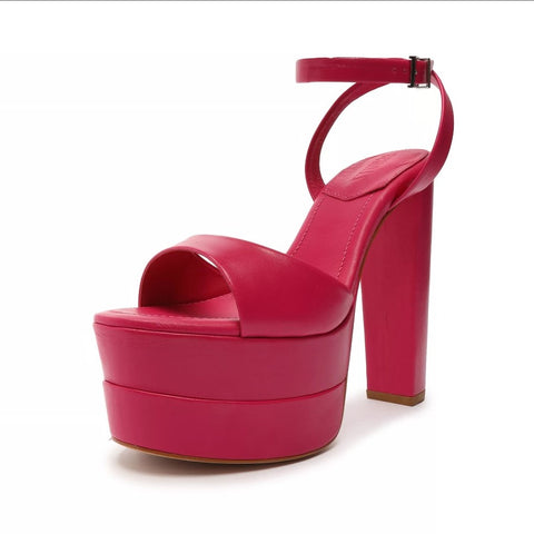 Schutz Kaila Hot Pink Womens Platform Dress High Heeled Ankle Strap Sandals
